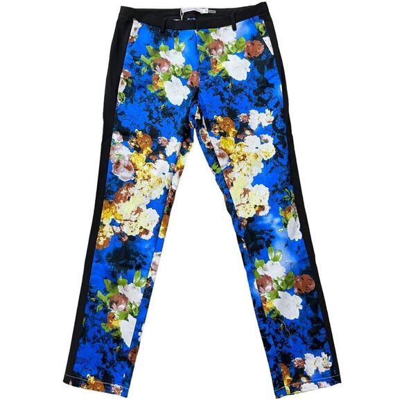 Lucy Paris Floral Tuxedo Stripe Straight Leg Trouser Pants Womens Sz Medium NWT - Picture 1 of 8